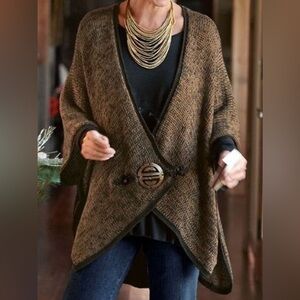 Soft Surroundings Mei Ling knit poncho sweater black brown one size sweater